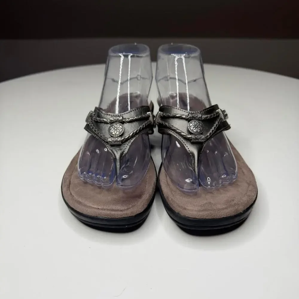 Minnetonka Metallic Braided Thong Sandals Sz 9 Boho Western Comfort Flip Flops